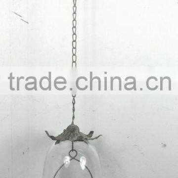 hanging metal and glass candle holder w/chain