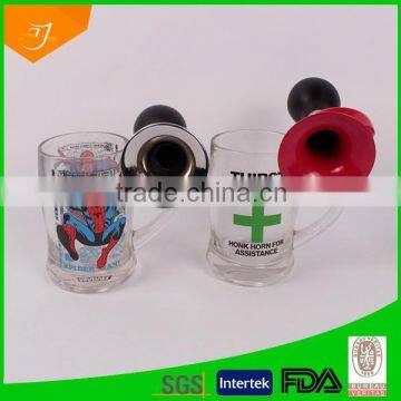 Logo Print White Beer Mug With Trumpet