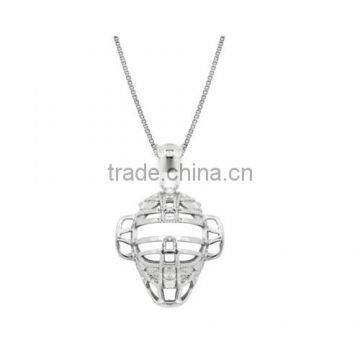 Sterling Silver Baseball Back Catcher Mask Necklace Pendant