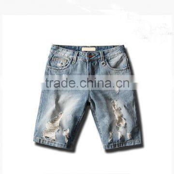 Profestional jeans manufacture in guangzhou men's new design male distressed half pants skinny ripped men jeans shorts