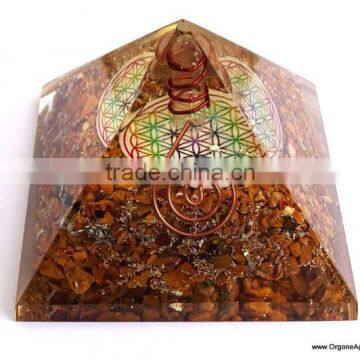 Big Orgonite Yellow Aventurine Pyramid With Flower Of Life Symbol And Crystal Point photo-3