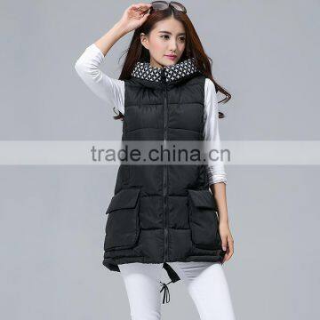 Disigner slim fitting women's long vest coat for winter&women's hoodie vest