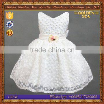 Latest designs 2015 fashion white sleeveless flower party girl dress