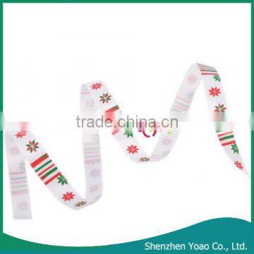 3/8 Inch (9mm)Christmas Leaves Satin Stripe Ribbon Red