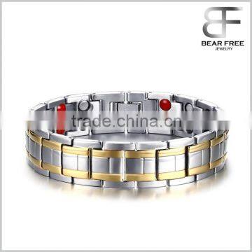 Pure Titanium Double Row 4 Elements Magnetic Health Bracelet Power Wristband for Men