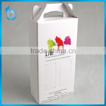 White paperboard packing box with a handle on the top for small bottle grape wine of Singapore markets