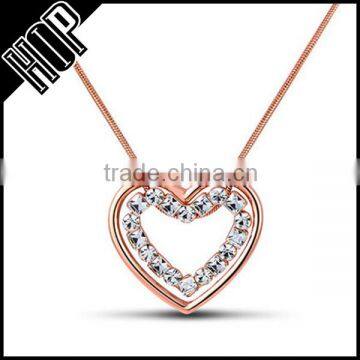 2016 jewelry trends women alloy rose gold plated rhinestone beautiful heart necklace