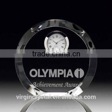 Round Optical Crystal Desk Clock Awards/Business Gifts