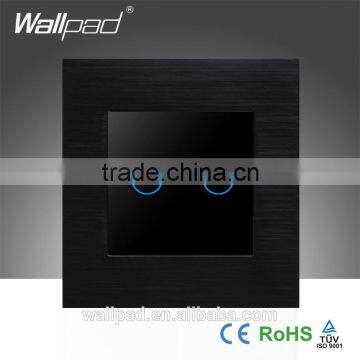 Wallpad 110-250V Touch Screen Wall Light Switches Black Metal Frame Glass 2 Gang Touch Button Switch Crystal Glass Panel