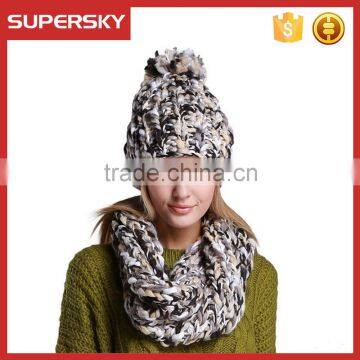 F201/Women's Hank Knit Fleck Ombre Infinity Scarf and Beanie