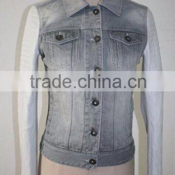 Women Jeans Jacket With White PU Jacket 2016 New photo-2