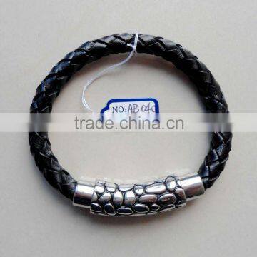 2012 new cross bracelet,cross leather bracelet, genuine leather cross bracelet with steel clasp, black leather bracelet AB040