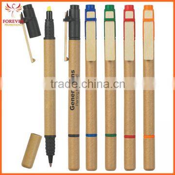 New Design Ballpoint Pen With Highlighter Natural Paper Barrel Custom Logo Printing Ball Pen Supplier