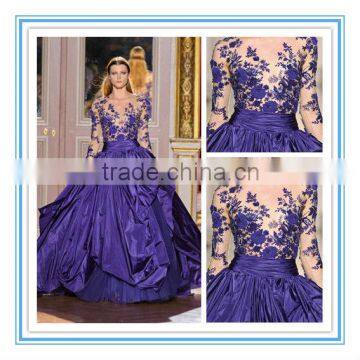 Luxury Long Sleeve Taffeta Ball Gown Royal BlueDresses For Sale 2015 (EVZU-1011)