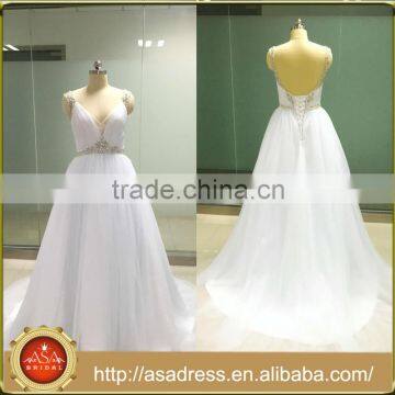 ASAW15 Wedding Dress Factory Custom Made Open Back Crystal Wedding Dresses Real Photo Soft Tulle Beaded Ball Gown