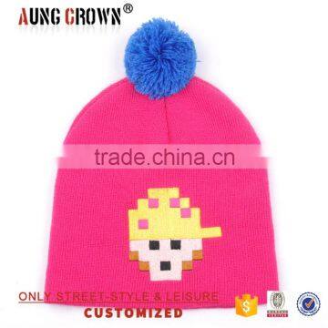 acrylic cheap plain pom pom knitted beanie hat