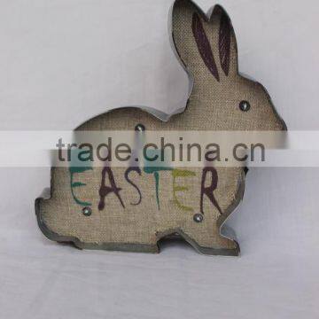 Metal Handmade Rabbit Easter decoration with linen