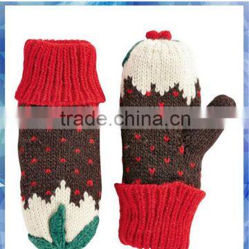 100% acrylic women christmas pudding knitting mittens