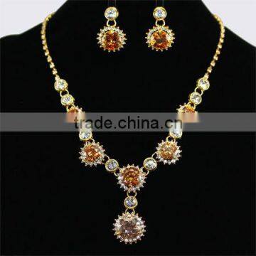 Glow Gem Gold Vintage Party Jewelry Necklaces and Earring Set KSHLXL-08