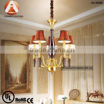 5 Light Antique Brass Luxury Lamp with Brown Fabric Shade