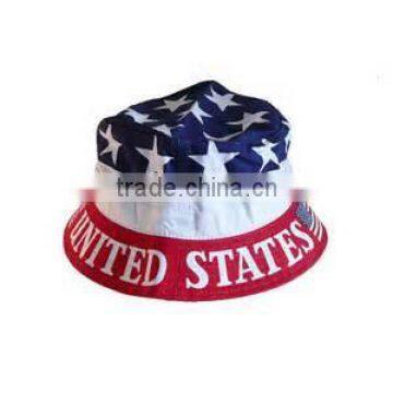 Fishing Summer Custom Made High Quality America Flag Bucket Hats With String