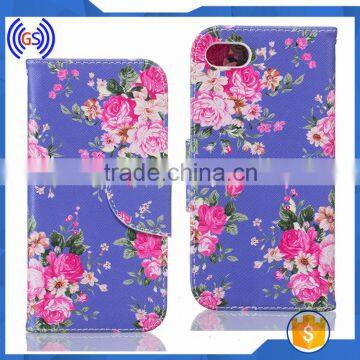 China Supplier Mobile Phone Accessory Pu Leather Flip Case Cover For Iphone 7 7 Plus Flower Patterns