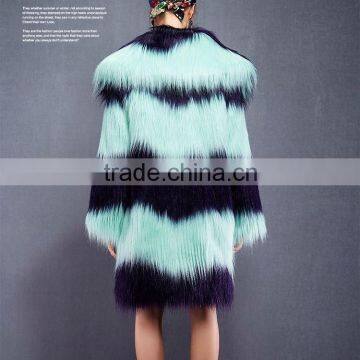 Contrast Colored Long Hair Goat Fur Coat with Cheap Price