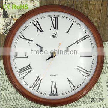 16inch quartz analog type decorative round wooden wall clock