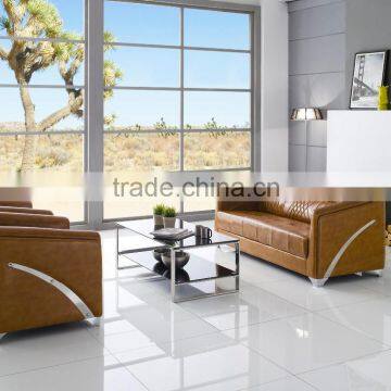 2016 Office Sofa Set 1+1+3 Red Leather Sofa With Solid Wood Legs