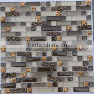 cheap crystal glass mix resin mosaic tile for home interior decoration /wallpapers(PMGRIL044)