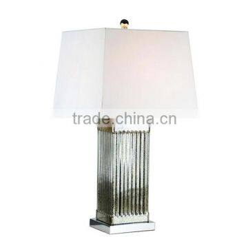 hot sale in India modern hotel table lamp with cuboid glass lampstand and white fabric shade