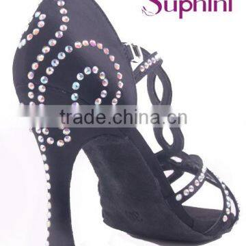 Satin Dance Shoes Woman High Quality Rhinestone Latin Dance Shoes