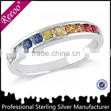 Colored stone silver ring, multi color stone ring