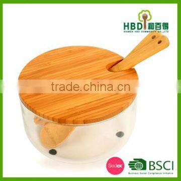 Large Glass Salad Bowls With Bamboo Lid