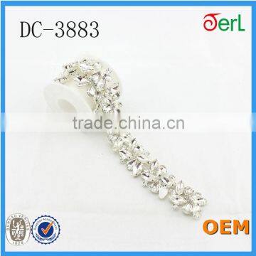 wholesale crystal rhinestone banding glass beaded chain for wedding dress