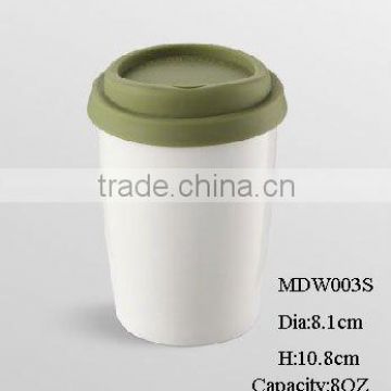 8oz eco-friendly reusable eco friendly double wall coffee cup w/ silicone lid glossy finish