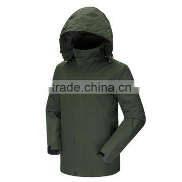 men's outdoor waterproof and windproof hoodied 2 in 1 olive green military jacket