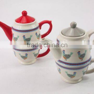 chicken design cheap ceramic double-deck design teapot