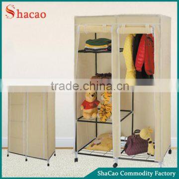 Beige Color Non Woven Assemble Fabric Folding Wardroble With Wheels