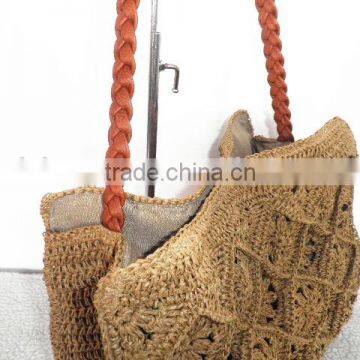 European and American fashion handmade high grade women crochet paper straw bag