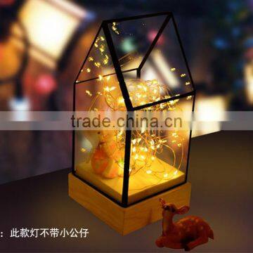 Decorative Glass House Design Night Light, Wooden DIY Fireworks Silver Flower Beautiful Bedding Room Warm Light photo-4