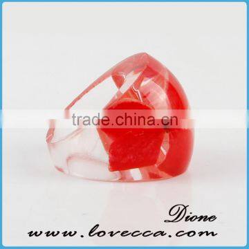 Red flower resin ring resin inlay rings, handmade eco-friendly resin rings for women