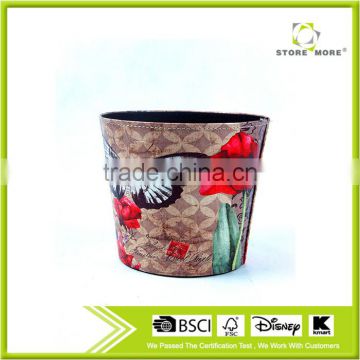 Household Butterfly And Flower Print Waste Bin Faux Leather Trash Can