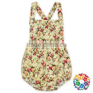 Girls Backless Red New Floral Cotton Onesie Outfits Adjustable Suspender Smocked Romper photo-5