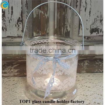 Glass Candle Holder With Metal Trim photo-2