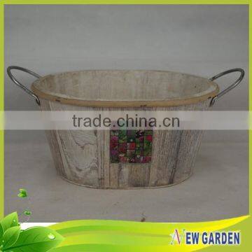 French Style Decorative Big Elegant Delicate Round Rustic Wood Flower Pot photo-4