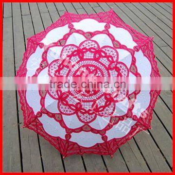 New Arrival Stock White and Rose Colors Victorian Lace Parasol photo-5
