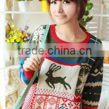 OEM Ladies Fashion O-neck Woman Pullover Knit Christmas Sweater
