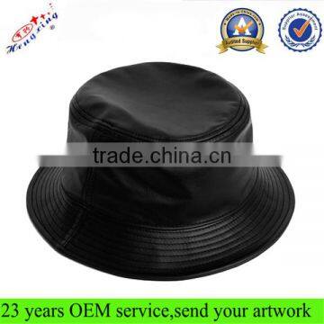 Woven Label Wholesale Cheap Custom Blank Black Leather Bucket hat