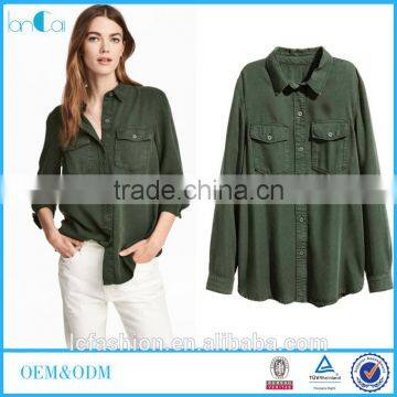 Ladies Fashion Dark Green Women Tops And Blouses 2017 Summer